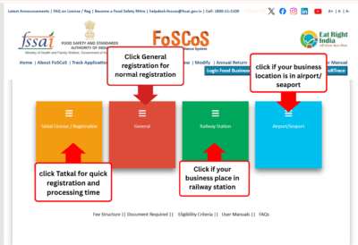 FSSAI registration portal click which registration type you want